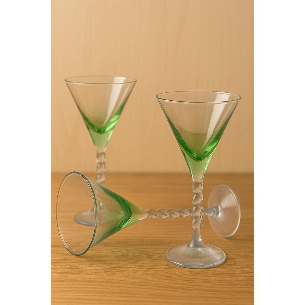 Vintage Green Ombre Cocktail Glass Hand Blown Twisted Stem Mid Century Barware